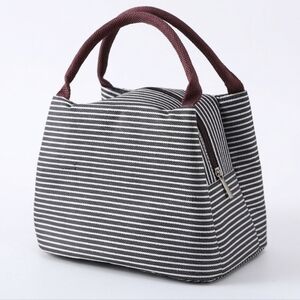NWT Classic Striped Insulated Waterproof Lunch Bag Cooler Tote | Black & White